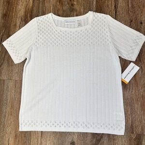 Alfred Dunner Charleston Ivory Sweater NWT Women's Sz S Short Sleeve Knit Top